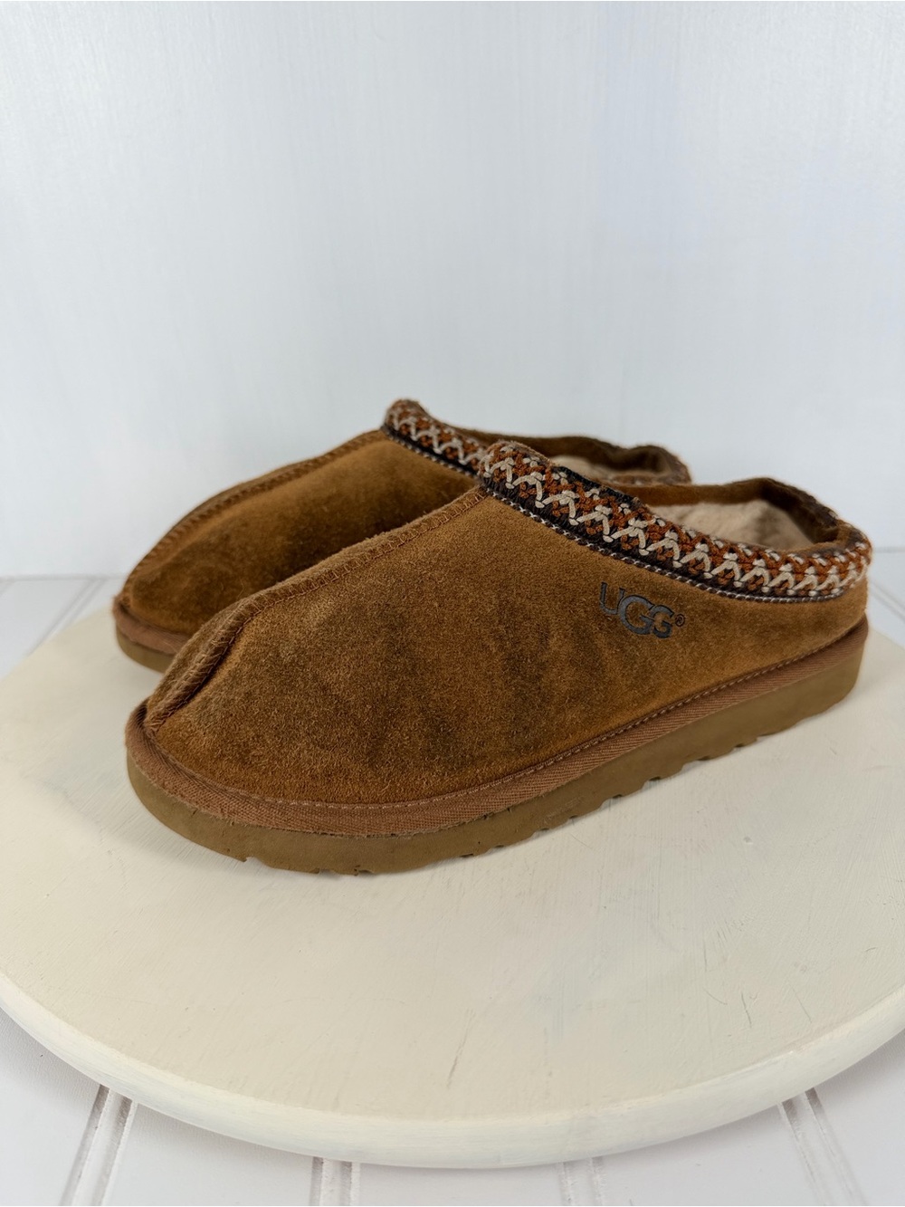 UGG Tasman Kids Chestnut Suede Slip-On Clog with Braided Trim Sz 4